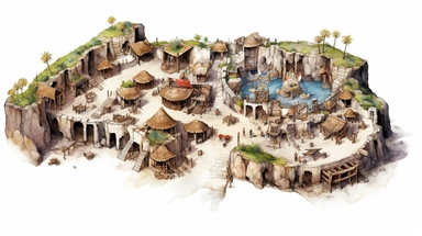 isolated images, illustrations on a white background, realistic top down overhead view caveman village map, Clipart, watercolor, realistic, isolated, full building, highly detailed, hdr, 32K, photo expert quality, watercolor realistic, hyperrealistic and highly detailed, isolated on a white background