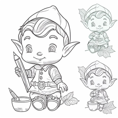 clip art coloring book page for toddler. four different images of an Elf. white background. simple line drawing. very low detail.