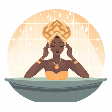 art deco style clipart of ethnic female having a spa day. white background