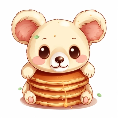 clipart of a pancake with the face of cartoon kawaii koala bear, white background, high details