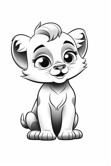 pixar baby Lion clipart, simple line art, monocromatic, isolated on white background, color image, full body, stroke line art, for toddler coloring, 8k