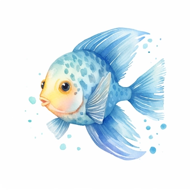 an animated baby angelfish clipart with watercolor illustration,full body shot,8k,etsy style, white background