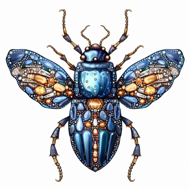 full body clipart of a bejewelled beetle on transparent background