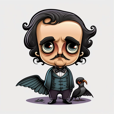 Edgar Allan Poe, clipart, cartoon, cute, 8k