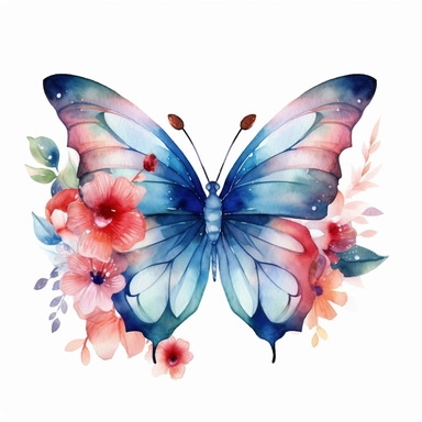 watercolour butterfly clipart floral flowers, white background, no text