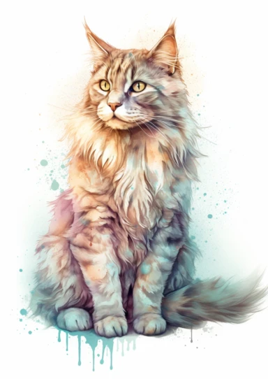 watercolor clipart, a Norwegian Forest Cat cat, full body, Pastel, luminous, glowy, illustration, simple, pencil drawn, vivid colors, by amy sol and magali villeneuve and susan bourdet and ross tran, intricate, illustration, 8k, png, isolated on white background