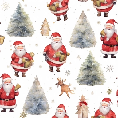 seamless, detailed watercolor, 1 christmas cute santa clipart, 5 fingers, hd, 4k, ultra quality, high quality,