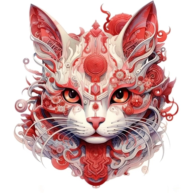 Maneki-neko, Domestic Shorthair, joyful, paper quilling In the style of Brian Froud & Alan Lee, clipart, complex design, dreamy color, white contour, white background only