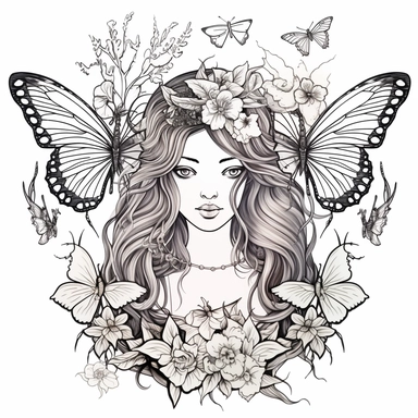 Clipart of winter fairy butterflies and flowers, in the style of watercolour, clean outline, magical, enchanted,
