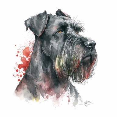 giant schnauzer dog head portrait, full body, watercolor style, portrait, clipart, vector, completely white background