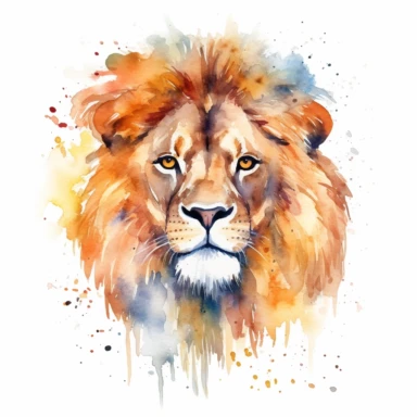 A lion's head or a full-body image, symbolizing strength, courage, and leadership, watercolor art, clipart
