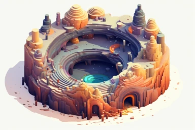 a close up of a infinite loop open pit mine on a white background, james gilleard and james jean, escher, trending on artisation, connectedness, scutoid, mit technology review, by Sam Spratt, dan mcpharlin : : ornate, wormholes, tetris, monolithic, stylized stl, clipart icon, simple 4 colors from gray to metalic blue, vector-based, sharp border, plane color and very define, high quality, digital art, 8k resolution, masterpiece, congruent, amazing, incredible, awe-inspiring, mind-blowing, masterf
