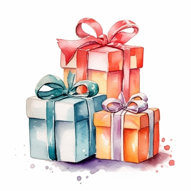 clipart, white background, watercolour, 2d illustration, no shadow, Design gift boxes