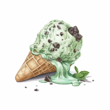 Watercolour of a scoop of mint choc chip Ice Cream , Clipart,Cartoon,hyper realistic, intricate detail isolated on a white background, high quality, sublimation, detailed, cartoon style