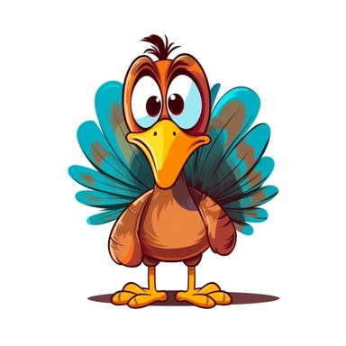 funny cartoon turkey thanksgiving modern clipart vector, white background, no outline