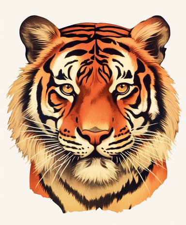 Vintage 1920 Portrait of Tiger Head Illustration , Chromolithograph, Die Cut, 1920s Illustration, Vintage, Chromolithograph, Colorful, Antique, Ephemera, Clipart, 8k, Isolated on white