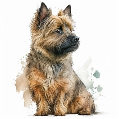 Generate a watercolor-style image of a Cairn Terrier dog Clipart with natural watercolors on a white background
