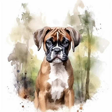 clipart, watercolor woodlands, boxer puppy