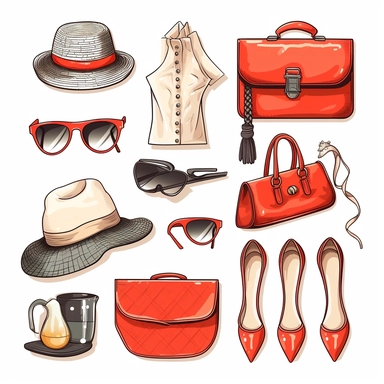 Set of stylish women's accessories. Vector illustration for design, poster, card. Fashion Style. Women clipart