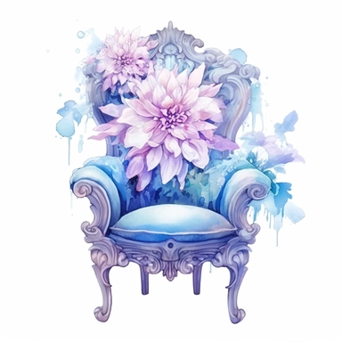 Cute Beautiful Fairy Ice Chair Flower Watercolor Clipart,Cartoon, hyper realistic, intricate detail, illustration style,high solution,on the white background