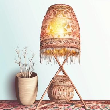 Boho Living floor lamp, Clipart, white isolated background, 8k, realistic