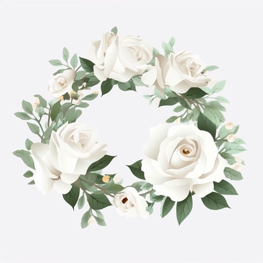 2 White Roses Flower Crown, Clipart, White background, in Flat Design