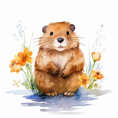 cute beaver clipart watercolor, white backgorund
