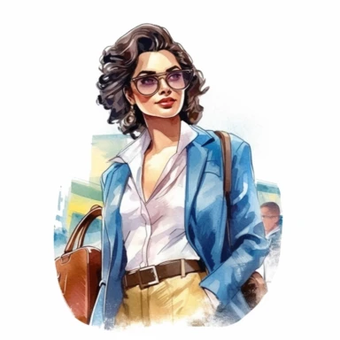 watercolor style, travelling latino business woman, realistic. Clipart, isolated on white background, 4K