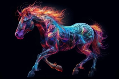 by ryohei hase, full body horse, neon colors, ultra detailed, clipart design graphic, vector, contour, 32k, black background,