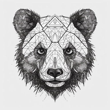 black tribal panda face, line art, sacred geometry, minimal, png, vector, clipart, white background