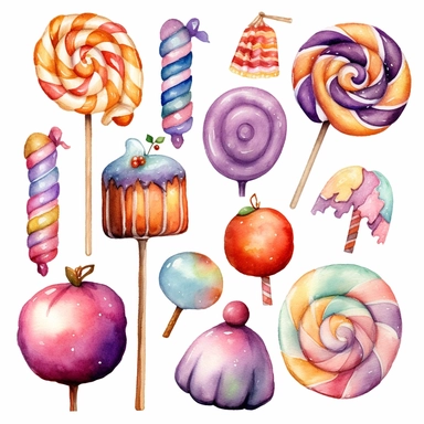 watercolor clip art, colorful halloween candies