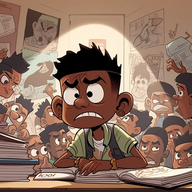 cartoon black rapper kid causing mayhem in school classroom .. funny .. clip art .. cover art .. hey arnold style .. 300 resolution