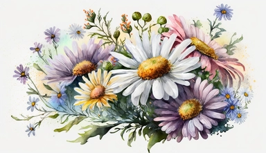 watercolor daisy flowers bouquet, isolated, white background, clipart, vibrant colors