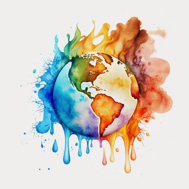watercolor clipart of global warming white background