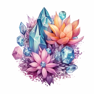Cute Beautiful Pastel Magic Crystals Flowers Sublimation Clipart, very detailed ,Cartoon,hyper realistic, intricate detail, illustration style,high solution,on the white background