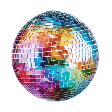 glitter disco ball, detailed, colourful, clipart, white background
