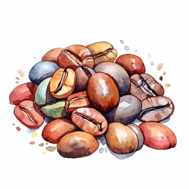 A brown Coffee beans watercolor, eye catching and beautifully colored with pastel colors, clip art, white background