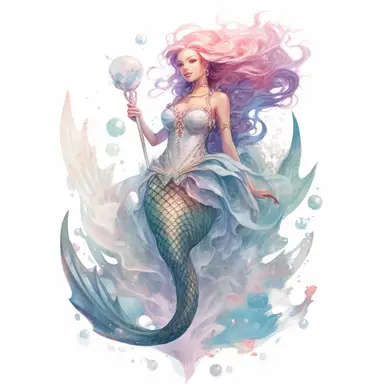 full body mermaid, clipart, intense white and deep pastel colors, dnd, watercolor, no background, isolated on a white background, self contained, well defined edges, by amy sol and magali villeneuve and susan bourdet and ross tran, spaced out, glowy, intricate, 8k