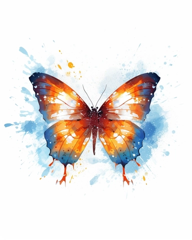 one butterfly colorful on a white background, in the style of florian nicolle, realistic clipart, serge marshennikov, orange, fantastical creatures, sky-blue and maroon, conceptual painting, no watermark, text,,professional lighting,cinematic lighting, long shadows, saturated contrast, hyperdetailed,32k,v--5.0