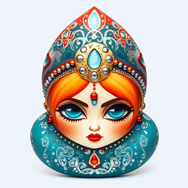 an evil woman in a russian traditional dress royaltyfree clipart, in the style of adorable toy sculptures, distinctive noses, colorful graffiti-like, babycore, elaborate, made of crystals, pattachitra