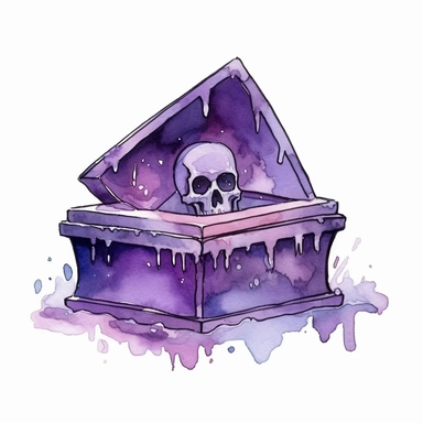 Cute gothic cartoon watercolour coffin illustration white background clipart style