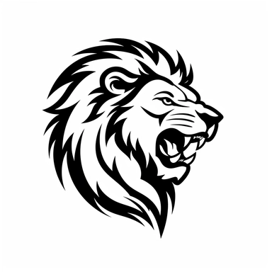 roaring lion head black frontal view silhouette vector flat simple identification symbol white background white background minimalistic clipart png svg