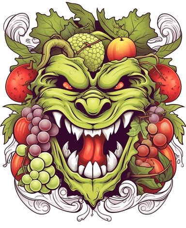 clean black and white coloring page of grape monster, metamof style crisp lines white backgrount no fill, only black marker, low detail vector, clipart,