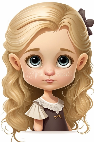 vector clipart of baby girl with long blond hair, character portrait by Victorine Foot, cartoon digital art, white background, 2d game art,