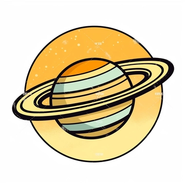 very simple yet funky clipart comic image of a 60s style planet saturn with a white background