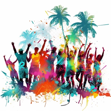 clipart of party in the beach graffiti white background
