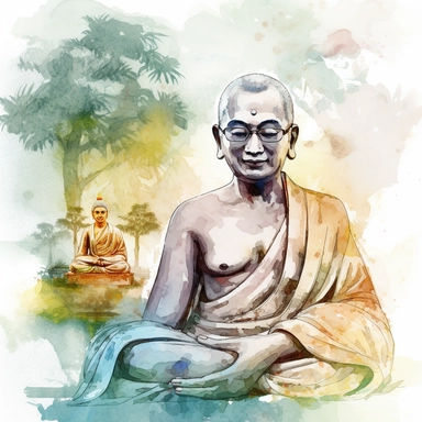 a clipart of a ultra detailed watercolor Dalai Lama in Thailand with the Buddhism Tian Tan Buddha watercolor as background, v4 ar 2:3