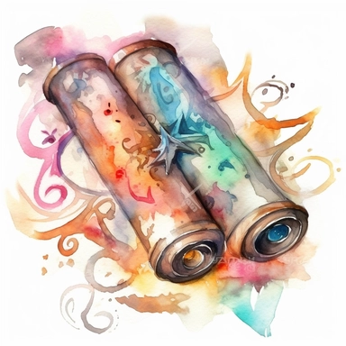 A mystical clipart design of ancient magic scrolls, with glowing runes and ethereal elements, symbolizing the ancient secrets and powerful spells contained within the scrolls, watercolor, white background