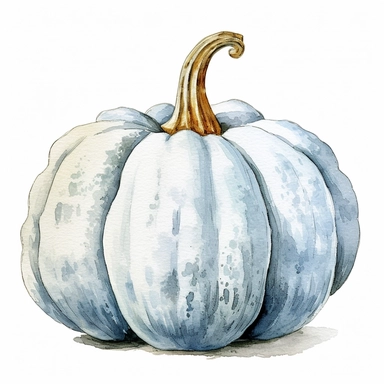 clipart, watercolor, pastel blue pumpkin, gourd, white background