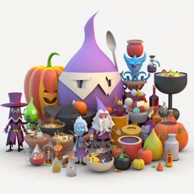 3D Cartoon in the form of magic wizard food family with many members clipart mascot , with a transparent background, 128K super mega pixel, insane detail, hyper-detailed, with huge details, UHD, 8K